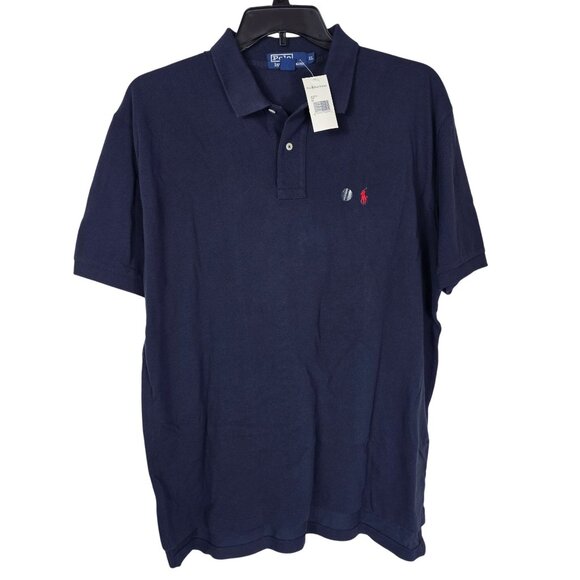 VTG 90s Polo Ralph Lauren Navy Blue Polo Shirt XL Classic Mesh Preppy Deadstock - Picture 1 of 7